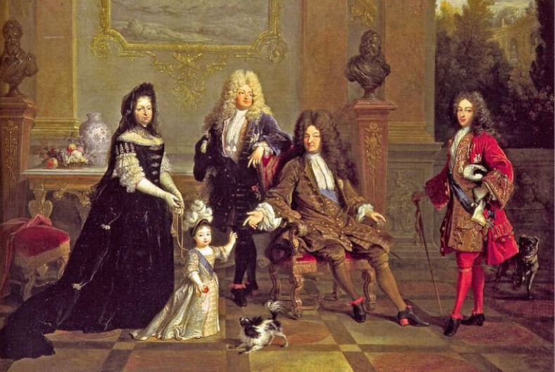 old painting of royal family with little dog