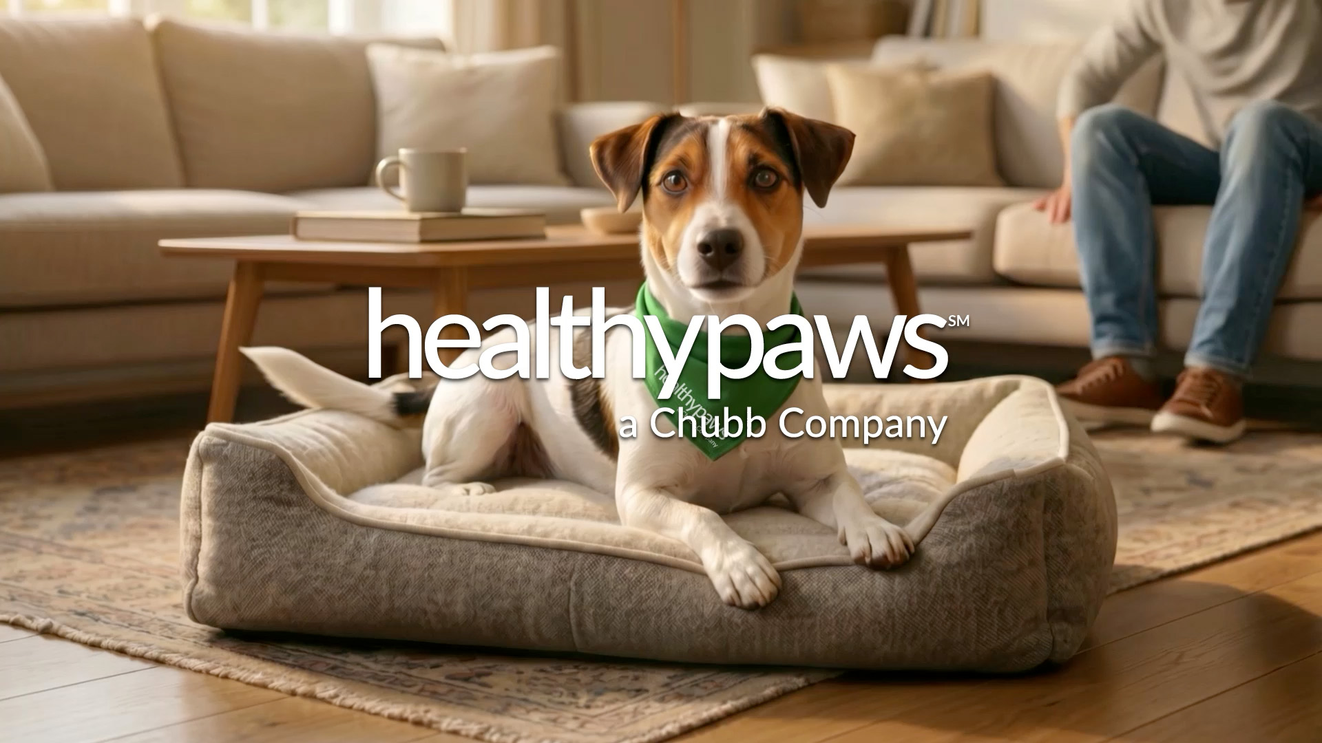 Healthy Paul sitting on his dog bed 